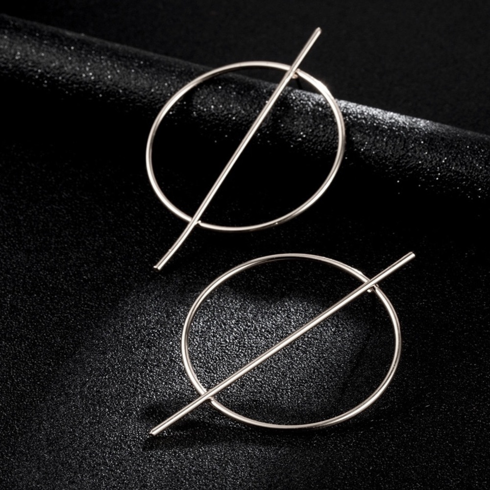 Any 2/$20! Large Silver Circle Vertical Bar Stud Earrings - Picture 2 of 8